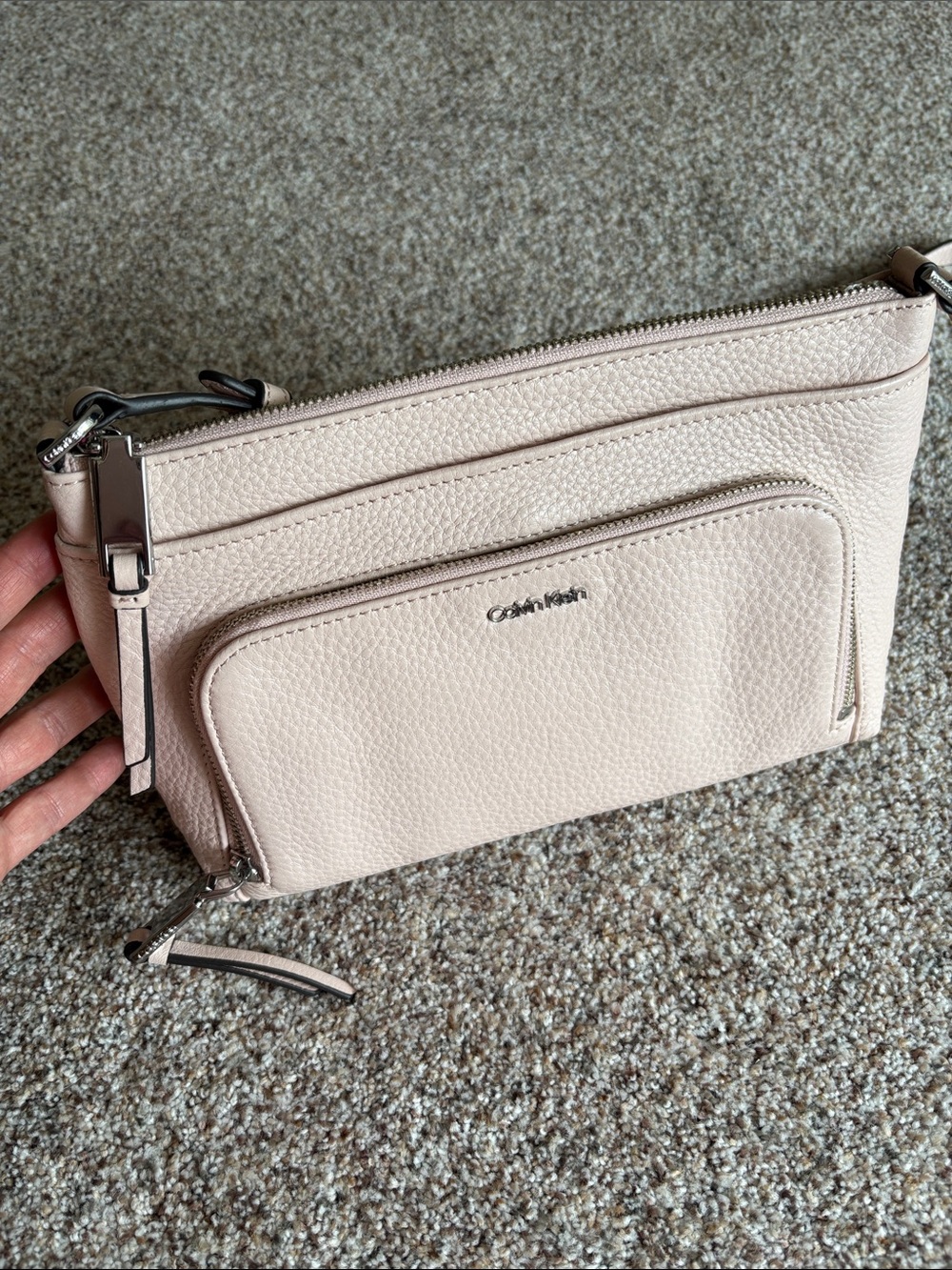 Calvin Klein Blush Pink Pebbled Leather Crossbody Bag